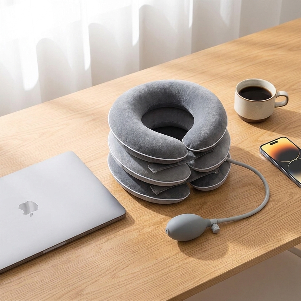 The neck-traction kit on a work desk